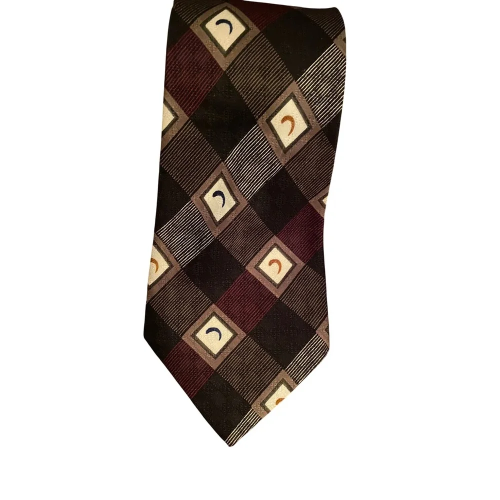 Daniel Ford Mens Geometric Patchwork Necktie Burgundy Black Grey Handmade‎ Tie